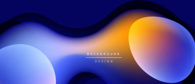 Soyut sıvı şekilleri, mavi turuncu gradyanlar. Modern tasarım, düz kıvrımlar, koyu arkaplan dinamik görsel efekt yaratır.