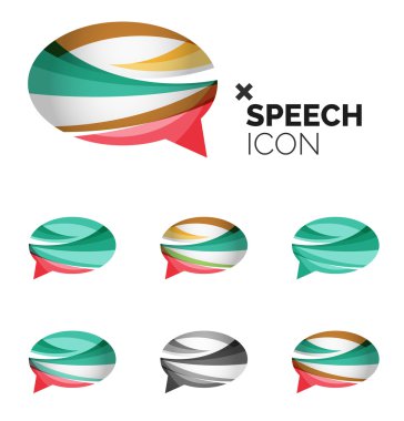 Dizi soyut konuşma balonu ve bulut simgeler, iş logo kavramları, temiz modern geometrik tasarım