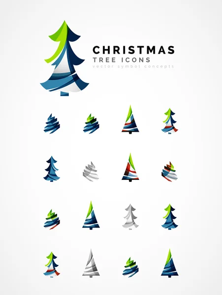 Ensemble d'icônes abstraites de sapin de Noël, concepts de logo d'entreprise, design brillant moderne propre — Image vectorielle