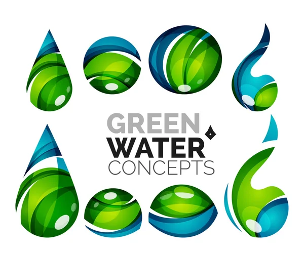 Dizi soyut Eko su simgeler, iş logo doğa Yeşil Kavramlar, temiz modern geometrik tasarım — Stok Vektör