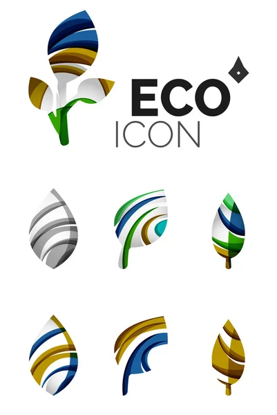 Set of abstract eco leaf icons, business logotype nature concepts, clean modern geometric design — Stock Vector