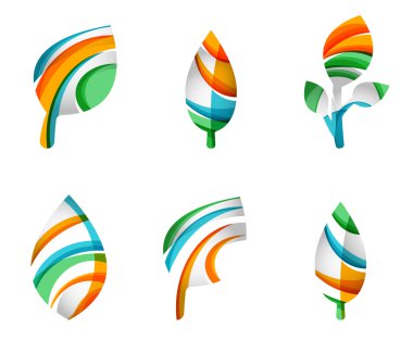 Dizi soyut Eko yaprak simgeler, iş logo doğa kavramları, temiz modern geometrik tasarım