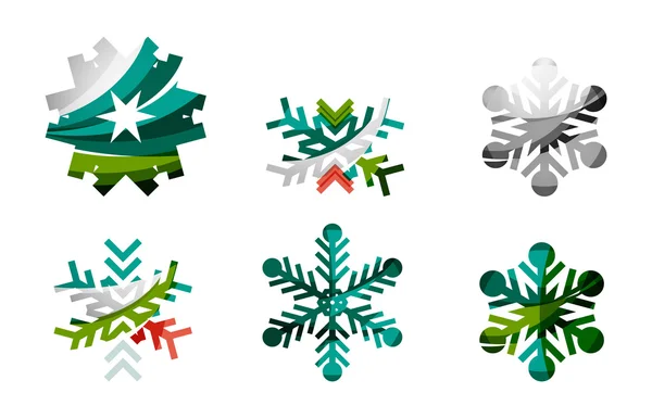 一連の抽象的なカラフルなスノーフレーク ロゴ アイコン、冬の概念、清潔でモダンな幾何学的設計 — ストックベクタ