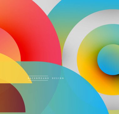 Soyut renkli örtüşen daireler dinamik modern arka plan yaratır. Pürüzsüz gradyanlar, canlı renkler, geometrik şekiller görsel ahenk sunar.
