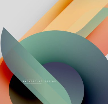 Soyut şekiller örtüşüyor, dinamik renk eğimleri yaratıyor. Modern tasarım elementleri akıcılık, hareket, görsel uyum önerir.