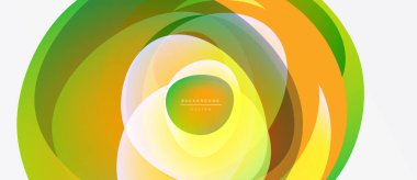 Soyut katmanlar canlı dairesel tasarım yaratır. Sarı, turuncu, yeşil renkler kusursuz bir şekilde harmanlanır. Projeler için modern arkaplan ögesi.