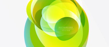 Soyut tasarım, üst üste binen daireler, canlı yeşil, sarı renkler. Modern arkaplan dinamik görsel efekt yaratır.