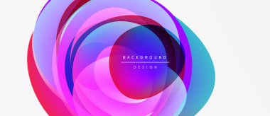 Soyut renkli katmanlar dinamik dairesel tasarım yaratır. Canlı pembeler, morlar, maviler pürüzsüz karışıyor. Modern arkaplan ögesi.