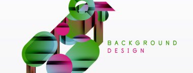 Soyut geometrik şekiller örtüşüyor, canlı renk eğimleri yaratıyor. Tasarım beyaz zemin üzerinde yeşil, mor, mavi renkler içerir.