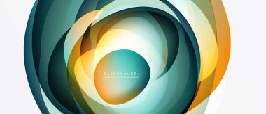 Soyut dairesel katmanlar dinamik görsel efekt yaratır. Gradyan renkler harmanlanarak modern arkaplan tasarımı oluşturur. Pürüzsüz şekiller hareketi, derinliği gösterir..