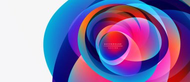 Soyut renkli katmanlar dinamik dairesel tasarım yaratır. Canlı renkler harmanlanarak modern arkaplan ögesini oluşturur. Yumuşak eğimler hareketi önerir.