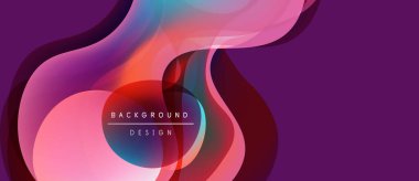 Soyut sıvı şekilleri örtüşür ve canlı renk değişimleri yaratır. Mor arka plan dinamik tasarım elementlerini geliştirir. Modern, şık bir sunum.