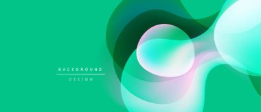 Soyut, enerjik bir arkaplan. Üst üste binen şekiller dinamik görsel efekt yaratır. Teal, pembe, yeşil renkler kompozisyona hakim. Modern tasarım ögesi.