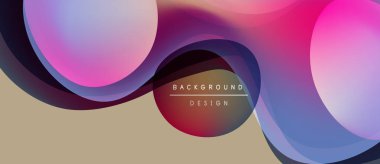 Soyut sıvı şekilleri örtüşür ve canlı renk değişimleri yaratır. Bej arka plan karşıtlık sağlar. Modern tasarım ögesi.