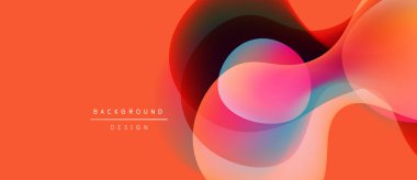 Soyut sıvı şekilleri örtüşür ve canlı renk değişimleri yaratır. Turuncu arkaplan akışkan tasarım elementlerini tamamlar. Modern estetik.