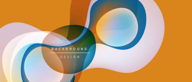 Soyut akışkan şekiller, canlı renkler, dinamik kompozisyon. Turuncu arkaplan kontrastı sağlar, modern tasarım elemanları mevcut.