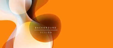 Soyut turuncu arka plan. Sıvı şekiller üst üste binerek, dinamik görsel efekt yaratır. Metin elementli minimalist tasarım.