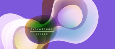 Soyut sıvı şekiller, canlı renkler, mor fon. Modern tasarım elementleri dinamik görsel akış yaratır. Yumuşak eğimler, yumuşak dokular.