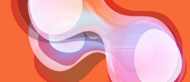 Soyut sıvı şekiller harmanlanarak canlı turuncu, pembe ve mavi renkler yaratır. Modern tasarım hareketi, enerjiyi, pürüzsüz geçişleri öneriyor.