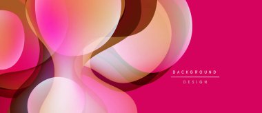 Soyut pembe arka plan. Üst üste binen daireler sıvı şekiller, modern tasarım elementleri yaratır. Parlak renkler, pürüzsüz eğimler mevcut.