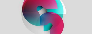 Soyut şekiller örtüşüyor, canlı pembe, deniz mavisi renkleri yaratıyor. Yumuşak gölgeler derinliği gösterir, tarafsız arkaplan üzerine kurulur. Modern tasarım.