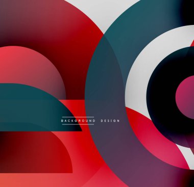 Soyut kompozisyon. Üst üste binen daireler dinamik, renkli görsel efektler yaratır. Modern tasarım elementleri pürüzsüz eğimler sunar.