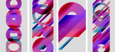 Soyut sanat eserleri renkli, üst üste binen daireler, kareler içerir. Birden dörde kadar olan numaralar canlı gradyanlar kullanılarak sergileniyor. Modern tasarım.