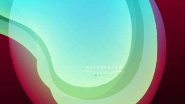 Soyut arkaplan akış katmanları. Renkler harmanlanmış turkuaz, yeşil, kırmızı. Metin elementli minimalist tasarım. Düzen eğimleri kompozisyona hakim.