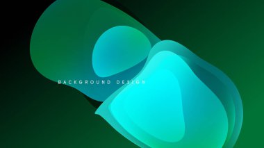 Soyut sıvı şekilleri örtüşüyor, canlı yeşil renkler yaratıyor, turkuaz renkler. Koyu arkaplan akış biçimlerini, modern tasarım unsurlarını vurgular.