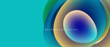 Soyut katmanlar canlı dairesel tasarım yaratır. Mavi, yeşil, sarı renkler düzgün bir şekilde harmanlanır. Dijital projeler için modern arkaplan ögesi.