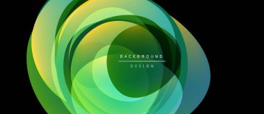 Soyut girdap katmanları canlı yeşil, sarı bir tasarım yaratıyor. Dairesel bileşim enerjiyi, hareketi, modern estetiği çağrıştırıyor.