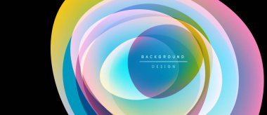 Soyut renkli katmanlar dinamik oval şekil yaratır. Gradyan renkler harmanlanarak modern arkaplan tasarımı oluşturur. Düz geçişler, canlı görüntüler..