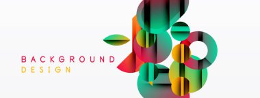 Soyut geometrik şekiller örtüşür, renkli arkaplan oluşturur. Modern tasarım elementleri yenilik ve dinamizm öneriyor.