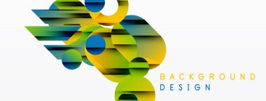 Soyut geometrik şekiller örtüşüyor, canlı renk eğimleri yaratıyor. Modern tasarım elementleri dinamik hareket ve enerji öneriyor. Arkaplan özellikleri katmanlı biçimler.