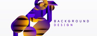 Soyut geometrik şekiller, canlı renkler, modern tasarım. Mor, turuncu renkler dinamik görsel etki yaratır. Temiz sunum.