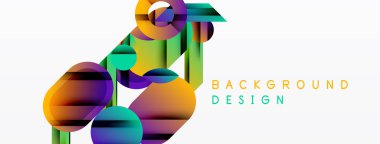 Soyut geometrik şekiller örtüşür, renkli arkaplan oluşturur. Tasarım eğriler, eğriler, modern estetik özellikler.