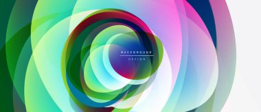 Soyut renkli katmanlar dinamik dairesel tasarım yaratır. Canlı renkler harmanlanarak modern arkaplan ögesini oluşturur. Yumuşak eğimler hareketi önerir.