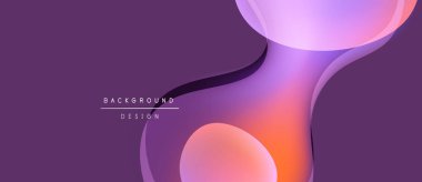 Soyut mor tasarım, üst üste binen sıvı şekilleri içerir. Gradyan renkler dinamik görsel efekt yaratır. Modern arkaplan ögesi.