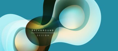 Soyut sıvı şekilleri, deniz mavisi arkaplanı. Üst üste binen eğriler dinamik görsel efekt yaratır. Modern tasarım ögesi, pürüzsüz gradyanlar.