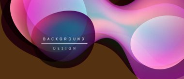 Soyut sıvı şekiller, canlı renklerin karışımı. Modern tasarım üst üste binen daireler, gradyanlar içerir. Metin arkaplan tasarımı okur.