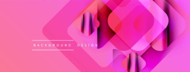 Soyut pembe dizayn özellikleri üst üste binen kareler, dikdörtgenler. Gradyan renkler dinamik görsel efekt yaratır. Metin arkaplan tasarımı okur.