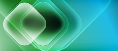 Soyut arkaplan özellikleri katmanlı kareler, gradyanlar. Teal, yeşil renkler kompozisyona hakim. Yumuşak geçişler modern estetik yaratıyor.