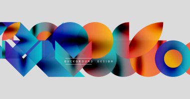 Soyut renkli şekiller örtüşür, dinamik görsel efekt yaratır. Gradyan renklerine sahip modern tasarım, uygun arkaplan ögesi.