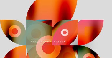 Soyut şekiller, canlı renkler, modern tasarım. Üst üste binen elementler arka planlar için uygun dinamik bileşim oluşturur.