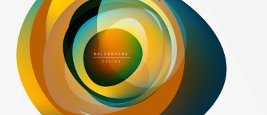 Soyut eşmerkezli çemberler. Canlı turuncu, sarı, yeşil, deniz mavisi rengi karışımı. Arkaplan ve sunumlar için modern tasarım ögesi.