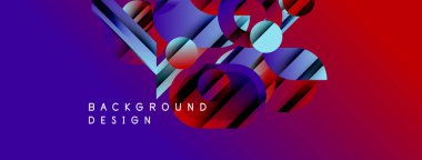 Soyut geometrik şekiller canlı mor, mavi, kırmızı renkleri harmanlarlar. Dinamik bileşim modern tasarım, enerji ve hareketi akla getiriyor. Metin arkaplan tasarımı okur.