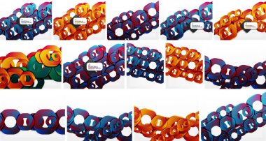 Soyut kalıplar, canlı renkler, tekrarlayan motifler. Geometrik şekiller dinamik görsel doku oluşturur. Parlak renkler kompozisyona hakim.