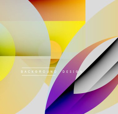 Soyut geometrik şekiller örtüşüyor, canlı renk eğimleri yaratıyor. Tasarım özellikleri daireler, dikdörtgenler, eğriler, pürüzsüz geçişler.