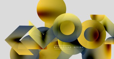 Soyut geometrik şekiller, canlı renkler, üst üste binen daireler. Modern tasarım, değişim etkileri, pürüzsüz geçişler. Minimalist tarz, dinamik kompozisyon.