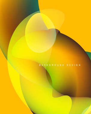 Soyut, enerjik şekiller çakışıyor. Sarı, yeşil, kahverengi sıvı tasarımı oluşturur. Modern estetik, basit metin.